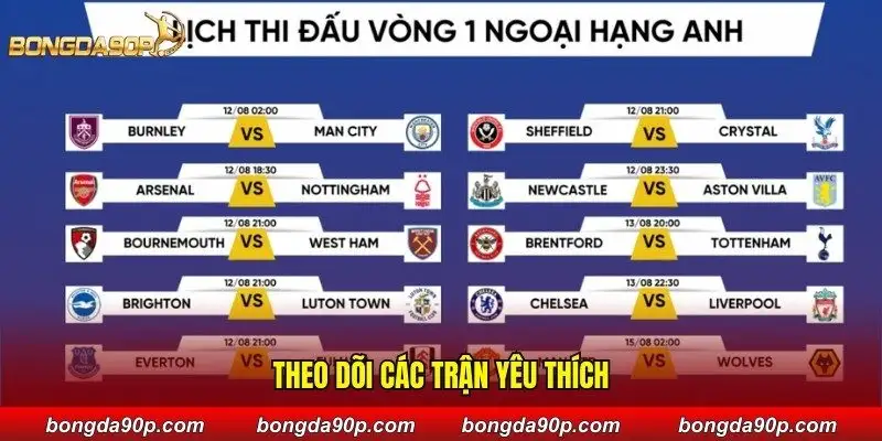 Theo dõi các trận yêu thích